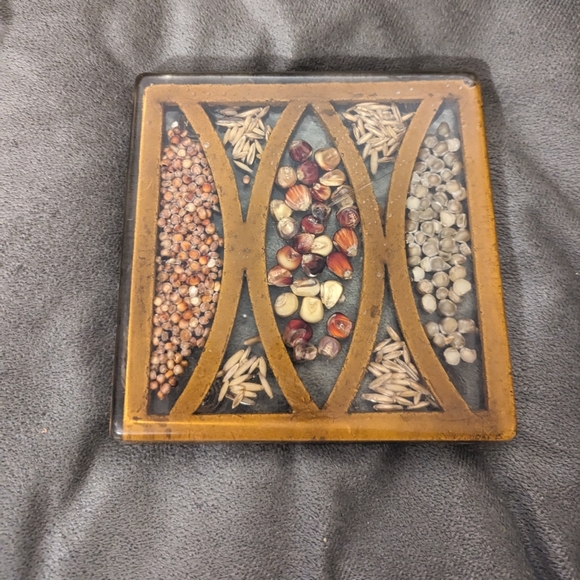 Vintage Acrylic Hot PlateTrivet with Inlayed seeds by GAMUT DESIGNS - Picture 2 of 5